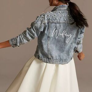 David’s Bridal “Wifey” Pearl Studded Denim Jacket | Size L (Fits M)